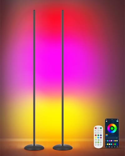 Image of LED Corner Floor Lamp, 2-Pack Smart RGB Corner Lamp with APP & Remote Control, Floor Lamp Dimmable with 16 Million Colors, Music Sync, Standing Lamps for Living Room, Bedroom