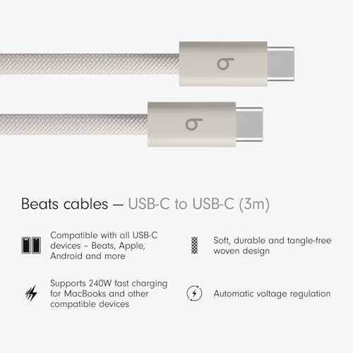 Beats 240W USB-C to USB-C Braided Cable, Fast Charging, Durable/Tangle Free, Compatible with Apple and Android Devices (3 m) - Surge Stone by Beats - Image 2