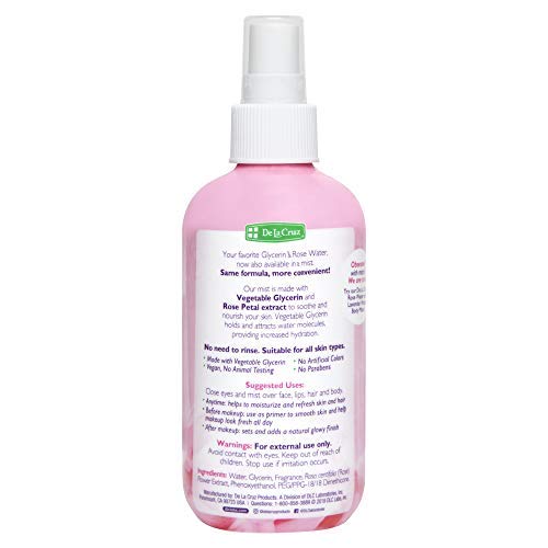 De La Cruz Rose Water And Glycerin Spray For Face - Rosewater Facial Toner And Moisturizer Mist For Skin And Hair 8 Fl Oz (236 Ml) #TOP1