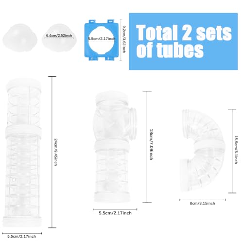 2 Hamster Tubes Kits, FHDUSRYO DIY Hamster Tunnel Adventure External Pipe, Transparent Connection Track Rat Toy Hamster Cage Accessories for Hamster Mouse Small Animals Sports Expand Space (White) - Thumbnail 2