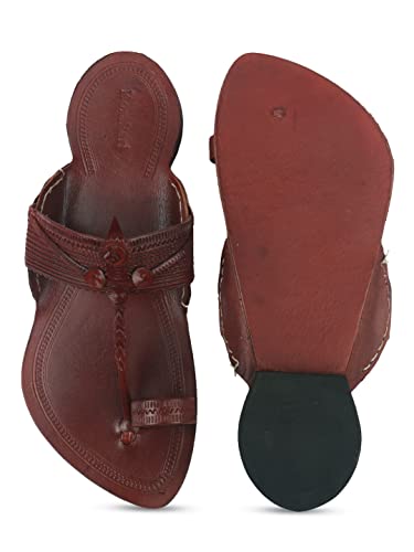 Image of KORAKARI Men Kolhapuri Chappal Handcrafted Sandal Smooth and Comfortable Flip Flops Slipper Stylish Anti Slip Design Genuine Leather Traditional Footwear.
