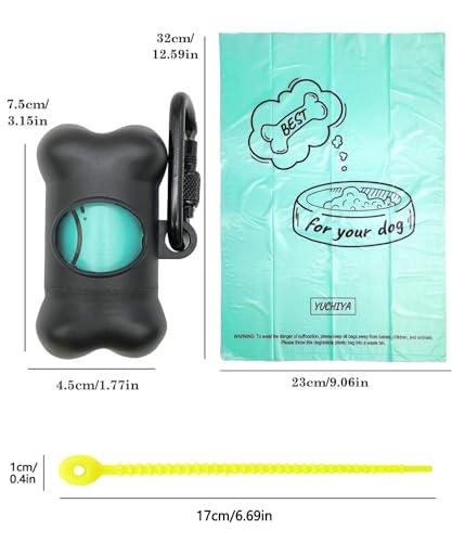 Dog Poop Pickup Bags Holder Dispenser with Standard-Sized Leak-Proof Scented Doggy Waste Bags and Carabiner with Safety Lock&Fastener Never Loose on Leash Lead Again (1 Holder 15 Bags, Black)