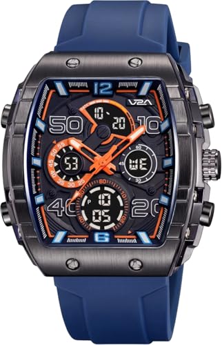 Image of V2A Impact-AXON 3103 Analog-Digital Watch for Men | Unique Tonneau Case & Multi-Layered Dial Design | Bold Fashion Performance Watch with 3 Time Zones, Countdown, 50M Water Resistance & Backlight