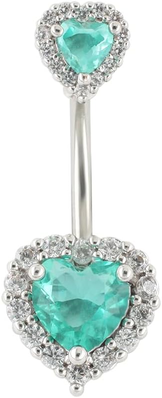 Excepro Belly Button Ring Belly Piercing Heart CZ Lake Green Stainless Steel