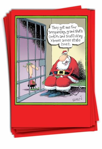 NobleWorks 12 Merry Christmas Funny Boxed Cards Santa in Jail B5835