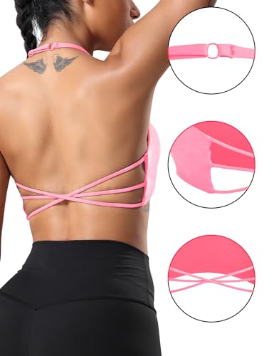 Image of YEOREO Women's Sports Bra Halter Workout Sports Bra Strappy Criss Cross Back Bra Removable Padded Yoga Crop Top