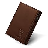 ECHTES LEDER & GERUCHLOS - Karten-Brieftasche ist handgefertigt aus echtem hochwertigem Rindsleder, Kieselstein-Leder und Premium-Aluminium, angenehm zu berühren, das ein luxuriöses Gefühl verleiht. Hochwertige Naht, 8 Stiche pro Stich, verschleißfeste und knitterfeste erste Schicht als Obermaterial für eine lange Lebensdauer. Es hat ein schlankes, leichtes leicht zu tragen und passt gut zu Jeans oder Anzug. Kein Geruch, frischer Echtledergeruch.