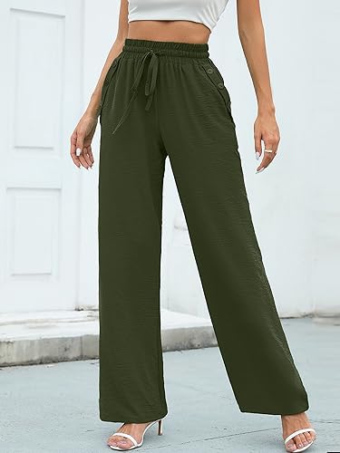 Heymoments Women's Wide Leg Lounge Pants with Pockets Lightweight High Waisted Palazzo Adjustable Tie Knot Flowy Trousers2