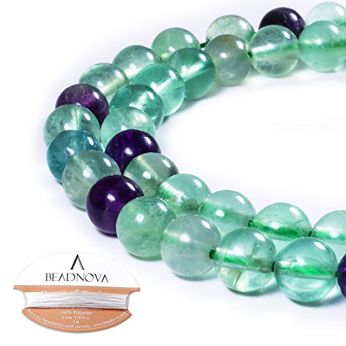 Image of BEADNOVA Fluorite Beads Natural Crystal Beads Stone Gemstone Round Loose Energy Healing with Crystal Stretch Cord for Jewelry Making (8mm, 48-49pcs)