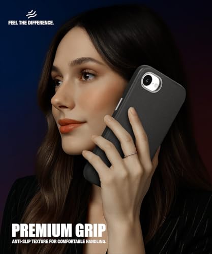 Image of WOW IMAGINE Back Cover for iPhone 16e | iPhone 17e | Shockproof Tough Leather Texture Hard Mobile Case | Ultra Slim Non-Slip Grip | Inner Velvet Fabric | Metal Camera Ring - Black