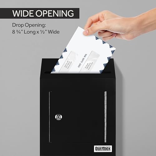Image of Durabox Drop Box Deposit Safe 10 x 4 x 16 inch Heavy Duty Steel with Slim Profile Wall Mailbox with Wide Deposit Slot for Letters, Documents Checks and Cash for Home, Office & Commercial (W300) (Black)