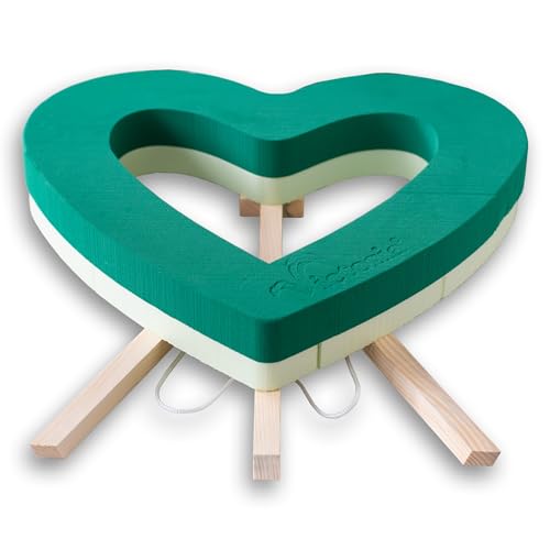 Mousse florale cœur avec support bois anti-basculement pour composition stable