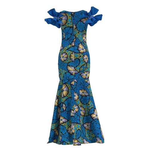 Image of iooiooi Womens Elegant Ankara Maxi Mermaid Dress Lace Decorated African Gowns