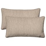 Honeycomb Outdoor Lumbar Pillow 2-Pack, 22 x 12, Textured Solid Birch Tan Throw Pillows for Patio Furniture