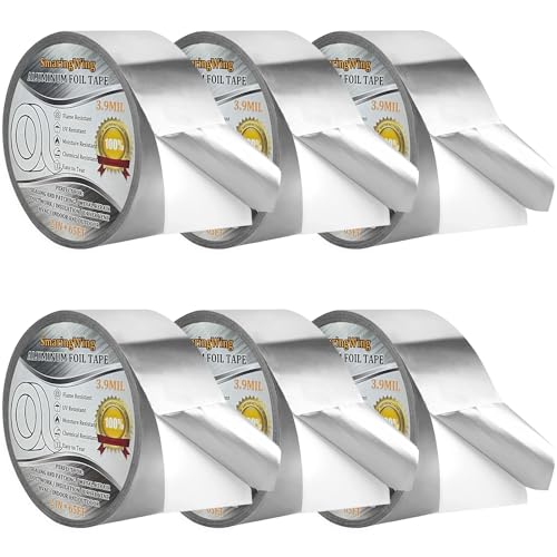 6Rolls Aluminum Foil Tapes, HVAC Duct Tape Heavy Duty, Silver Metal Adhesive Insulation Tape