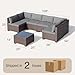 Qsun 7-teiliges Gartenmöbel-Set für den Außenbereich, PE-Rattan, Outdoor-Möbel, Terrassen-Gesprächsset mit Kissen und Glas-Couchtisch (braunes Rattan, graues Kissen)