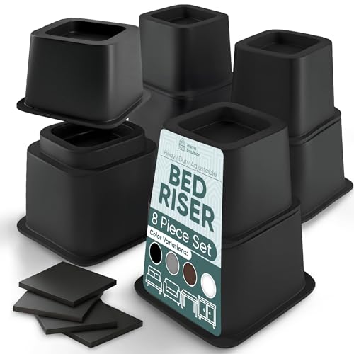 Home Intuition Heavy Duty Adjustable Bed Risers Furniture Riser 3, 5 or 8-Inch, 4 Pack (Black)