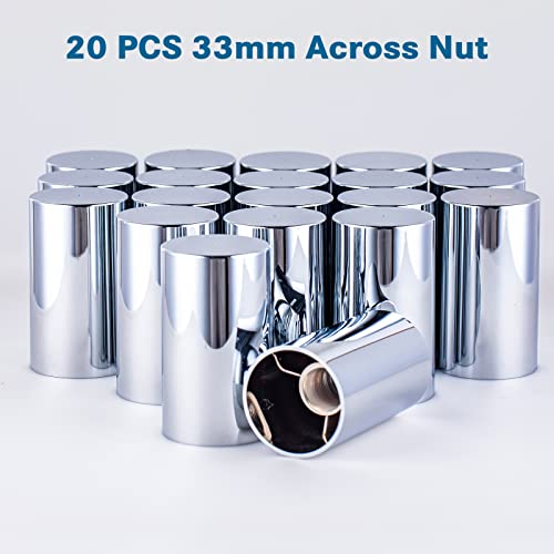 20 Pack Nut Cover, Abs Chrome Plastic 33 Mm By 3-1/2" Cylinder Nut Cover - Thread-On Fit Hub Piloted Wheels, Complete Axle Cover Kits, Lug Nut Covers For Semi Trucks, Trailers #TOP1