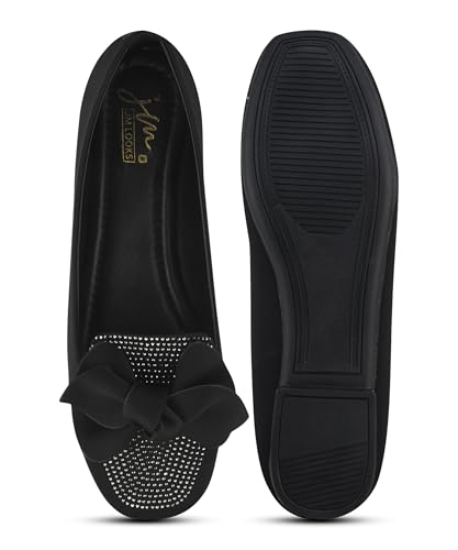 Image of JM LOOKS Crystal Studded Loafer Flats Featuring Elegant Double Layered Bow and Modern Square Toe
