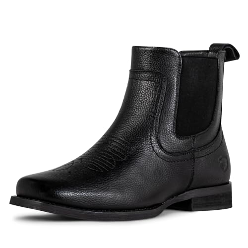 Image of Chelsea Cowboy Boots for Men Western Square Toe Leather Dress Casual Work Ankle Boots Brown