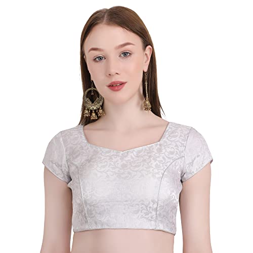 Image of Women's Short Sleeve Brocade (Chanderi) Readymade Stitched Saree Blouse Ready to Wear Half Sleeves Ladies Blouse