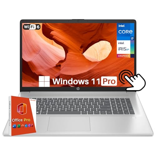 HP 17�C���`�^�b�`�X�N���[���m�[�g�p�\�R���AIntel 10-Core i7-1355U (�ő�5GHz)�AMicrosoft Office Pro Lifetime�A17.3�^�b�`�X�N���[���A16GB RAM�A1TB SSD�A�w�䃊�[�_�[�A720P�J