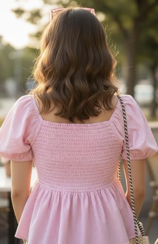 Image of KARMA APPAREL Women's Stylish Puff Sleeve Ruched Bow Front Top | Trendy Casual Summer Wear for Girls | Soft Lightweight Western Top for Daily & Vacation Outfit