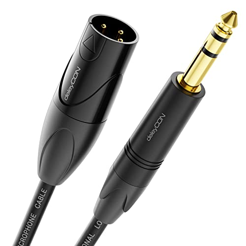 deleyCON 4m XLR vers 6,35mm Jack Stéréo - Câble Adaptateur Audio AUX Microphone - Qualité Studio - en Cuivre OFC pur (AWG24) Fiche XLR vers Fiche Jack 6,35mm - Verrouillage Métallique