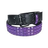 ✔ Gürtelbreite: c. 4 cm eeddoo® Schwarzer Nietengürtel mit Nieten in lila - 3-reihig L [Large] (Wechselgürtel Buckle Kunstledergürtel für Damen & Herren, Frauen & Männer  Oldschool Punk Gothic Wave S M L XL Medium Large)