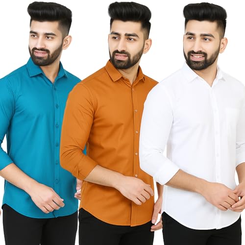 Image of Men's Polycotton Solid Shirt Pack of 3 | Regular Fit Full Sleeve Casual & Formal Wear Shirt Combo for Men | Soft & Durable Shirts