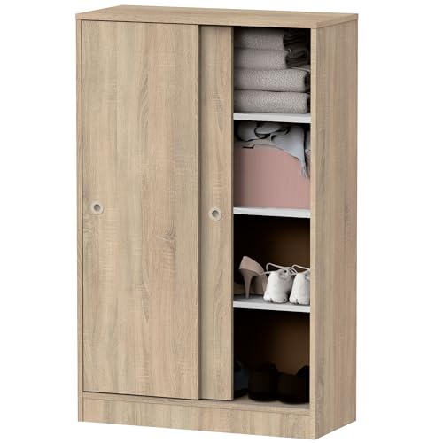 briebe Armoire de chambre, multifonction, salle de bain, meuble bas auxiliaire cuisine, meuble à chaussures, 2 portes coulissantes 120 x 74 x 33 cm (hauteur x largeur x...