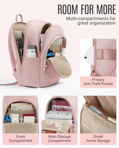 Image of LIGHT FLIGHT Collge Laptop Backpack, 15.6 inch Laptop Travel Backpack for women, College Computer Bookbag Casual Bag for Work Travel College, Gifts for Women,Pink