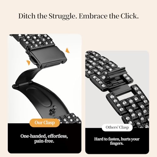 Image of wutwuk Compatible Bling Apple Watch Straps 44mm with Bling Case, Black Sparkling Metal Woman iWatch Replacement Strap, Diamond Rhinestone Wristband for Apple Watch Series SE 2 SE 6 5 4 44mm-Black
