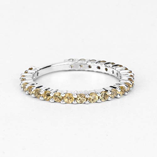 Citrine Ring, Natural Citrine Rounds Full Eternity Band Ring in .925 Sterling Silver, November Birthstone, Engagement Ring4