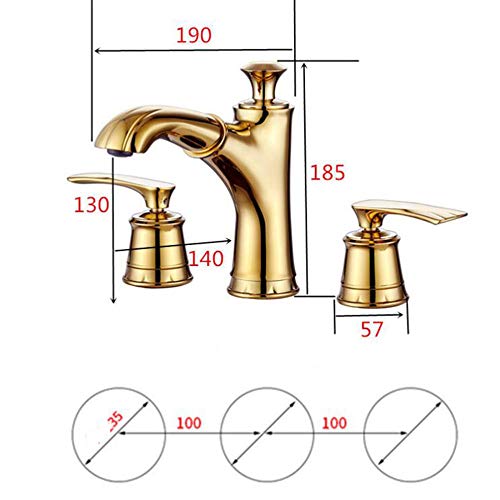 Robinet de lavabo 3 trous eau froide en laiton doré robuste et fluide