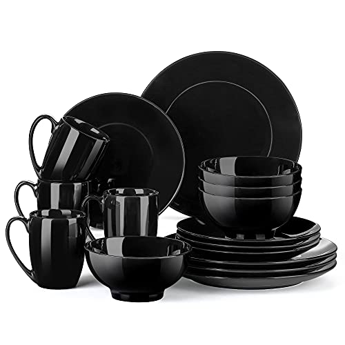 Dinnerware Sets Black Plates And Bowls Sets For 4, Lovecasa Dishes Set Round Plates Sets, 16 Pieces Porcelain Dinnerware Set Crockery Sets, Dishwasher Microwave Safe #TOP8