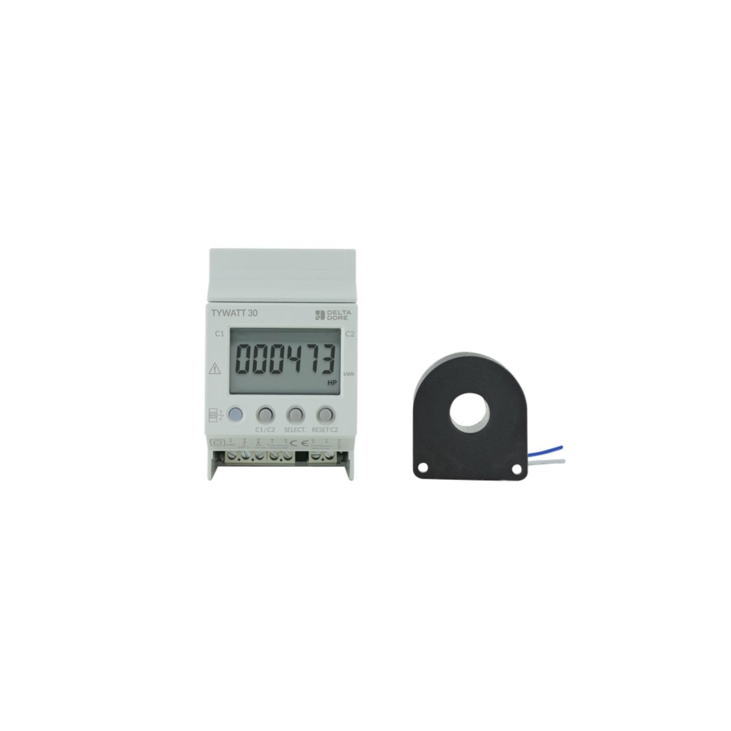 Compteur d'energie monophasé 230V Delta Dore Tywatt 30-​90A - Double tarif (heures creuses/​pleines)