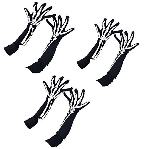 Guantes De Halloween Esqueleto Largo Manoplas De Hueso Cadáver Novia Gótico Rock...