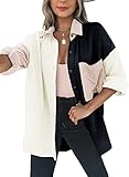 Dokotoo Fall Clothes Early Fall Fashion Color Block Button Up Shirts for Women Comfy Roll Up Long Sleeve Turn Down Collar Soft Oversized Boyfriend Tops Cover Up Blouse for Ladies Office Black M