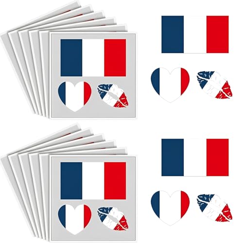 20 PCS Tatouage Temporaire Drapeau France - Tatouage Éphémère Imperméable pour Supporter de Football, Rugby, JO 2024 - Maquillage Bleu Blanc Rouge pour Fête Nationale et Événements Sportifs