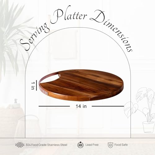 Image of nestroots Serving Platter Wooden for Dining Table | Dessert Serving Platter Cheese Board with Handle for Birthdays & Party Big Size | Cup Cake, Pizza (Copper)