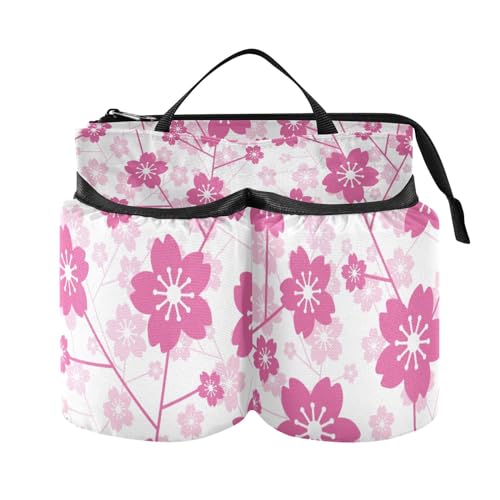 Image of Luggage Cup Holder for Suitcases Free Hands Suitcase Cup Holder Travel Luggage Drink Holder Portable Luggage Cup Caddy Bag Carrier with Handle Cherry Blossom Floral Pink