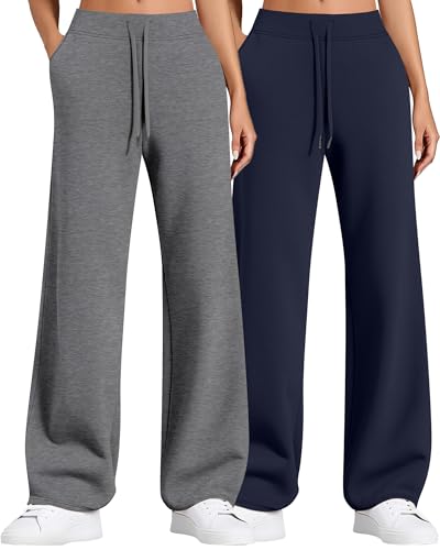 2 Pack Women Sweatpants Drawstring Waist Loose Yoga Baggy Joggers Casual Wide Leg Pants with Pockets