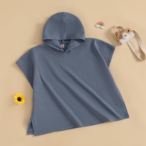 Hooded Kid Beach Towels for Boy Girl Waffle Towel Poncho Swimsuit Coverups for Kid Pool Swim Bath Towel Wrap (A1-Blue, 7-8 Years)2