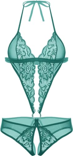 Image of Women Deep V Imported Lingerie Lace Teddy One Piece Babydoll Mini Bodysuit Sleepwear Swimwear