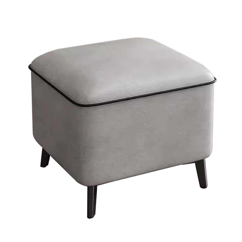 Minimalist PU Leather Foot Stool Ottoman for Living Room, Bedroom, and Fitting Room - Gray Makeup Stool with Shoe Changing Bench and Pier Seating
