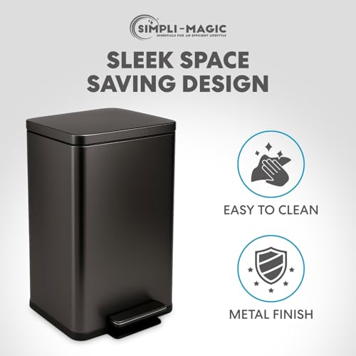 Image of Simpli-Magic 13.2 Gallon (50L) Step Trash Can - Kitchen Garbage Can with Slow-Close Lid - Odor Control, Hands-Free, Easy to Clean, Brushed Stainless Steel