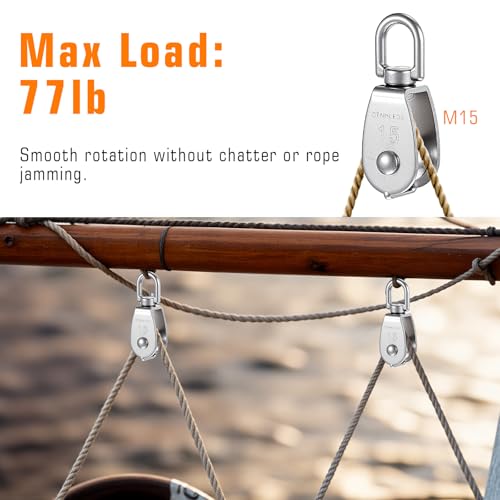 3 Stück Klein Umlenkrolle, M15 Umlenkrollen, 15mm Seilrolle Umlenkrolle, 304 Edelstah Seilrollen, Umlenkrollen für Seile, Fitness mit Kugellager, Riemenscheibe Roller for Seile Bis 6mm Durchmesser