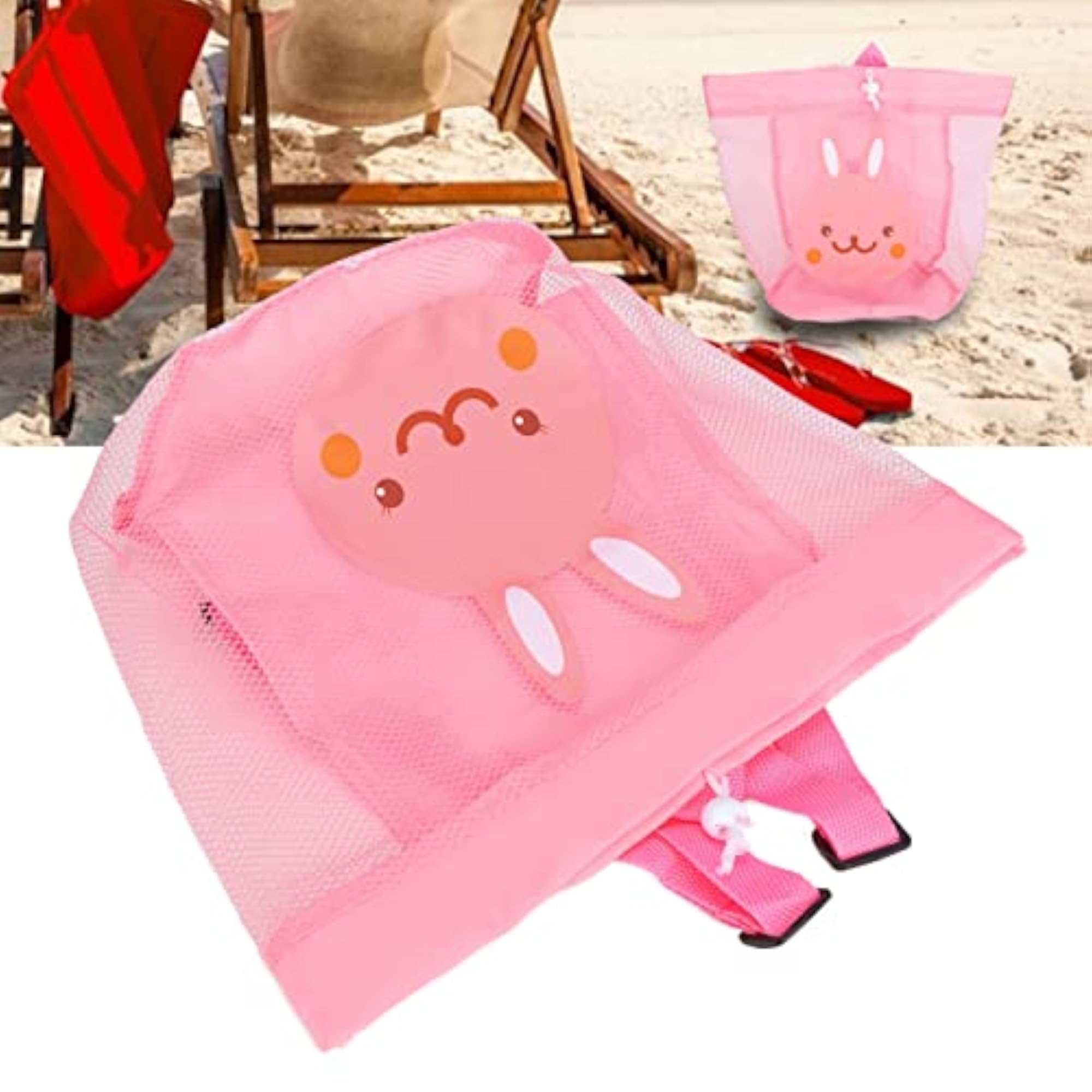 Kids Toy Beach Mesh Drawstring Backpack (Pink)