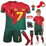 Heartsking Kids Football Kit, Home Away Soccer Jerseys With Training Shirts, Shorts, Socks, Guard Plate, Keychain, Bracelets and Bandages - Gifts for Children